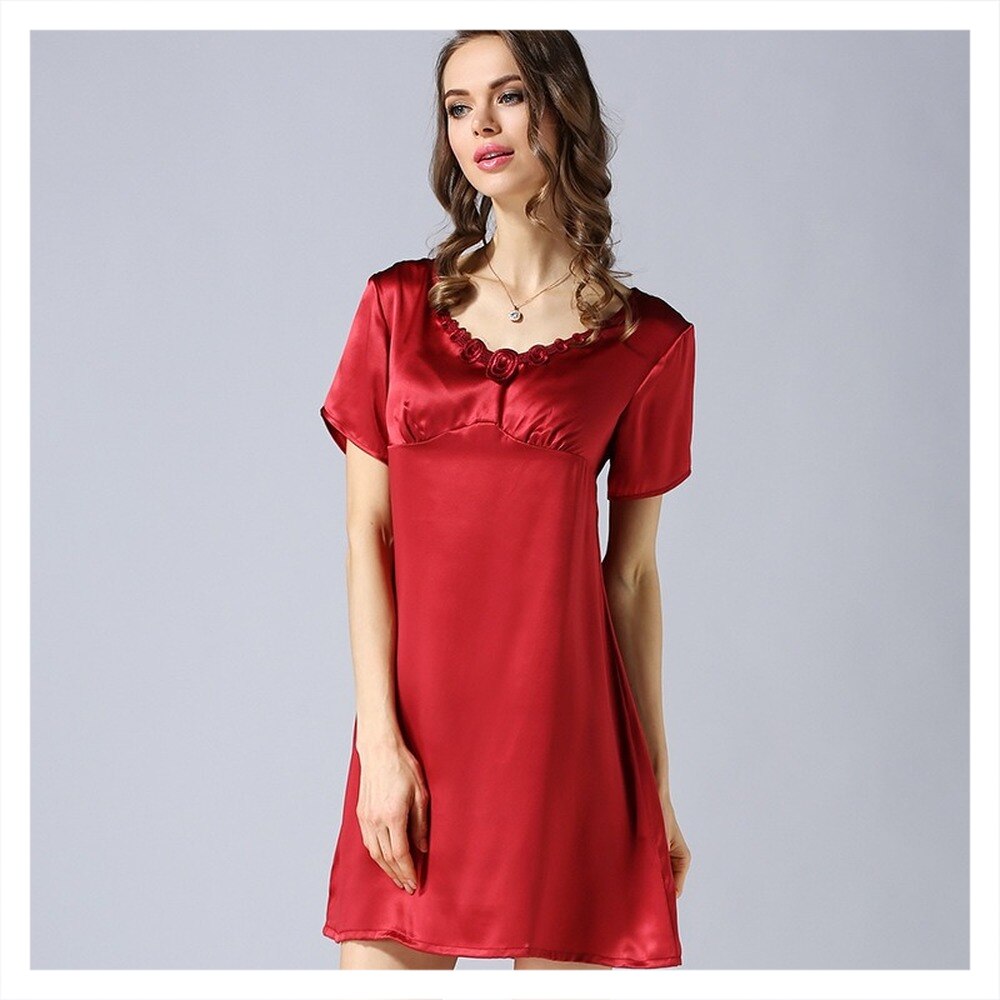 Vrouwen Lente En Herfst Zijden Pyjama 100% Natuurlijke Moerbei Zijde Korte Mouwen Nachthemd Nobele Zijde Thuis Kleding Pyjama