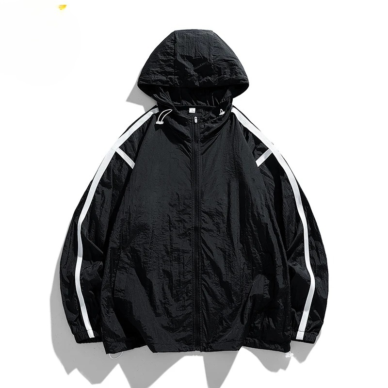 Outdoorjas Heren Zomer Dunne ijszijde Comfortabele ademende jas met capuchon Dames Japanse camping UV UPF50+ Skin Windbreaker: XL / zwart