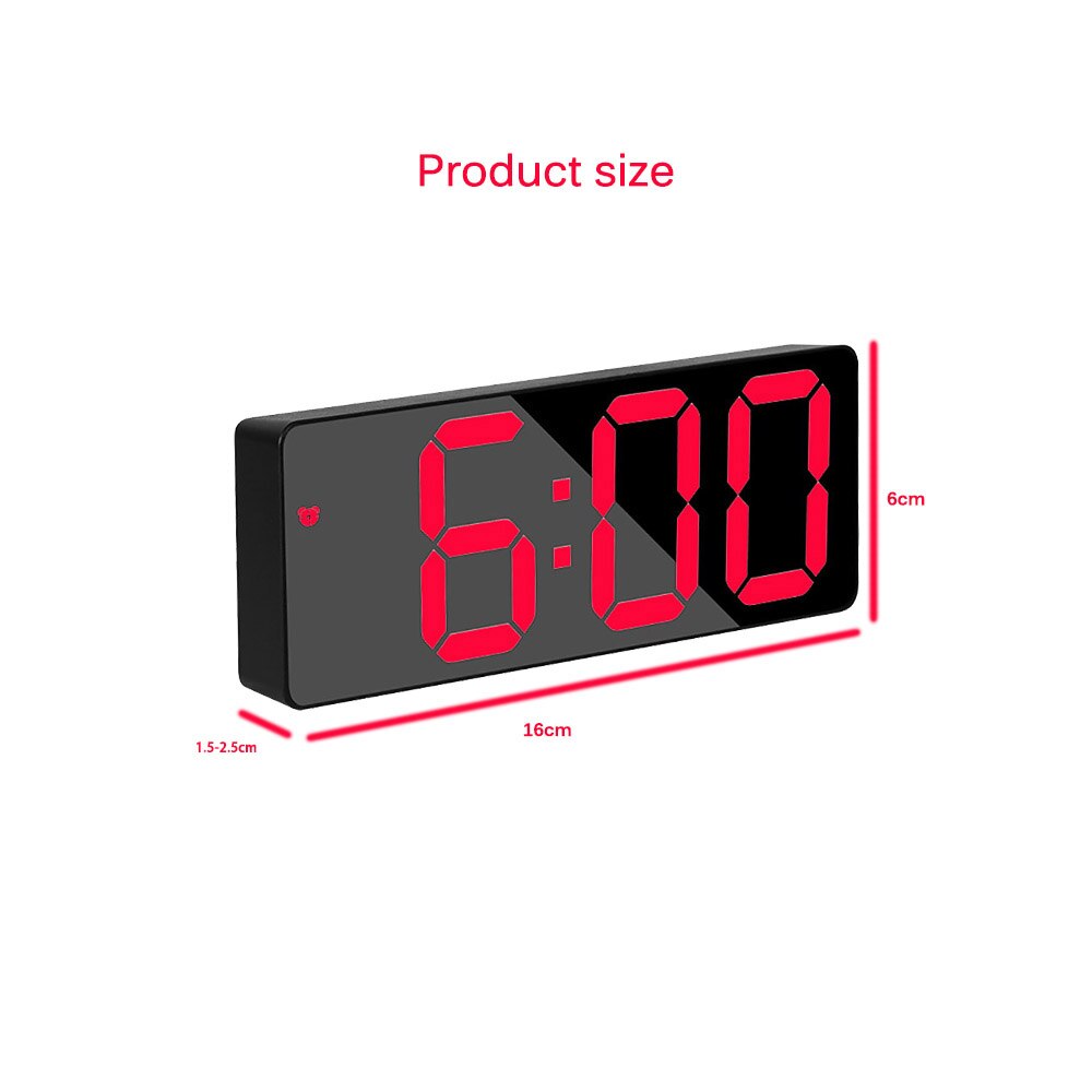 Abs spegel väckarklocka led digital klocka röstkontroll snooze tid temperatur display nattläge