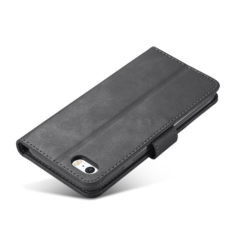 Funda de cuero con tapa para iPhone, carcasa tipo billetera con soporte y tarjetero para iPhone SE ,