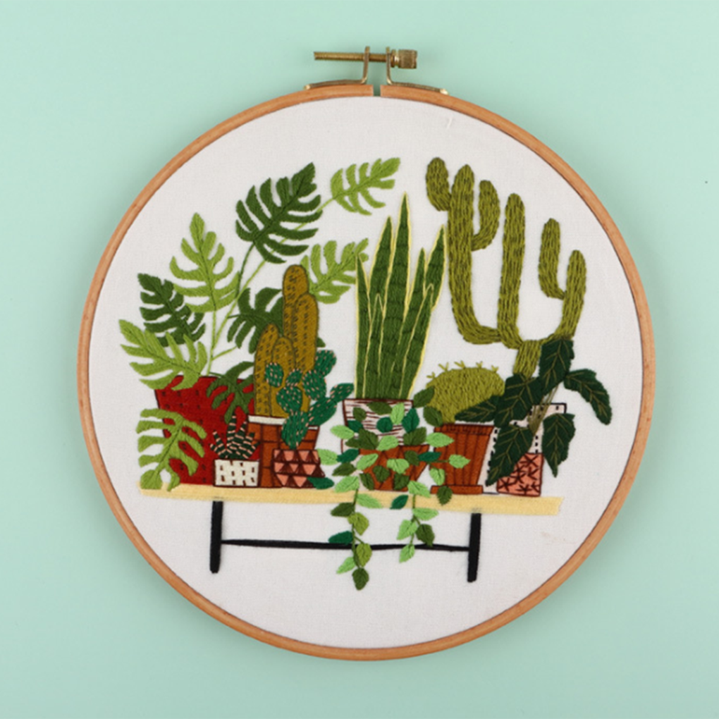 Plant Pattern Handmade Embroidery DIY Cotton Canvas Cross Stitch Mixed Color Embroidery Kits for Beginners