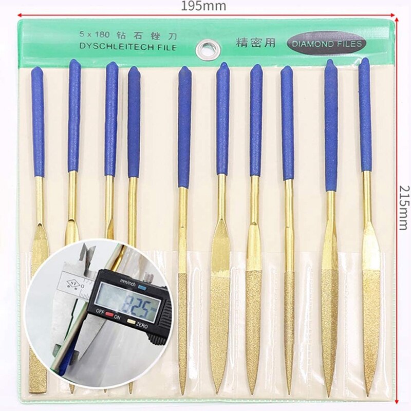10Pc Precision Diamond Rasp Needle File Set Diamond orted File Hand Tools for Metal and Wood Processing-Gold