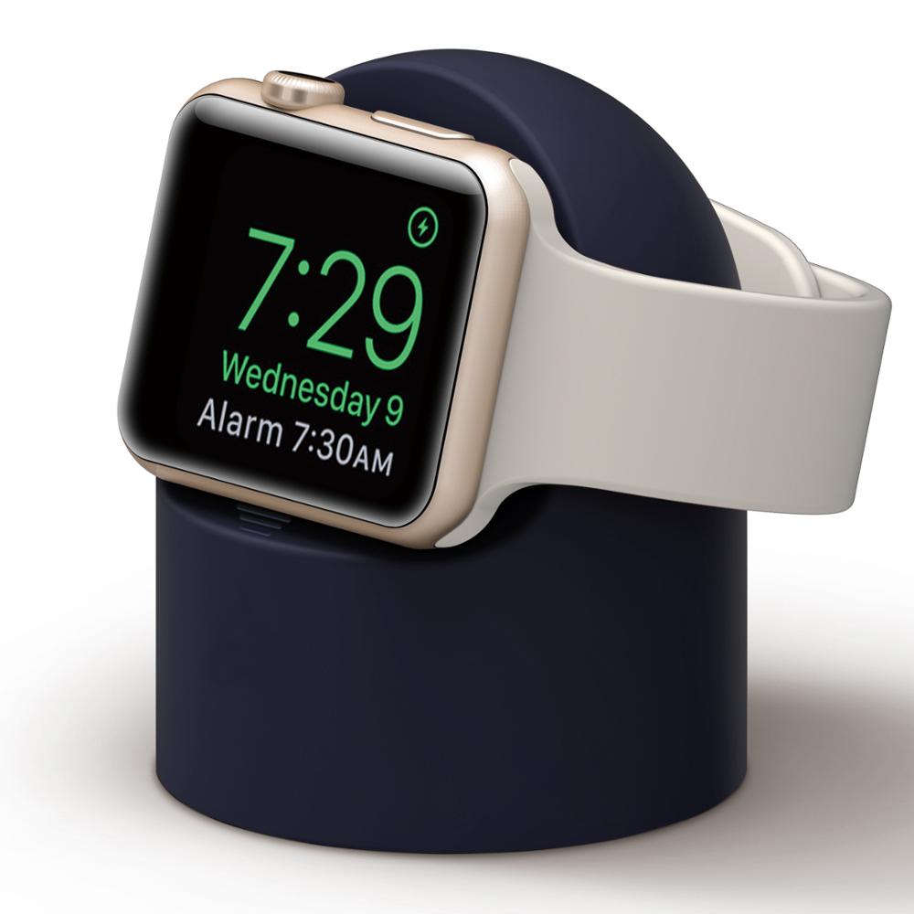 Holder til apple ur serie 6 5 4 3 2 1 se stand watchos natbord holder silikone hjemmeladestation til ur moderne: Blå