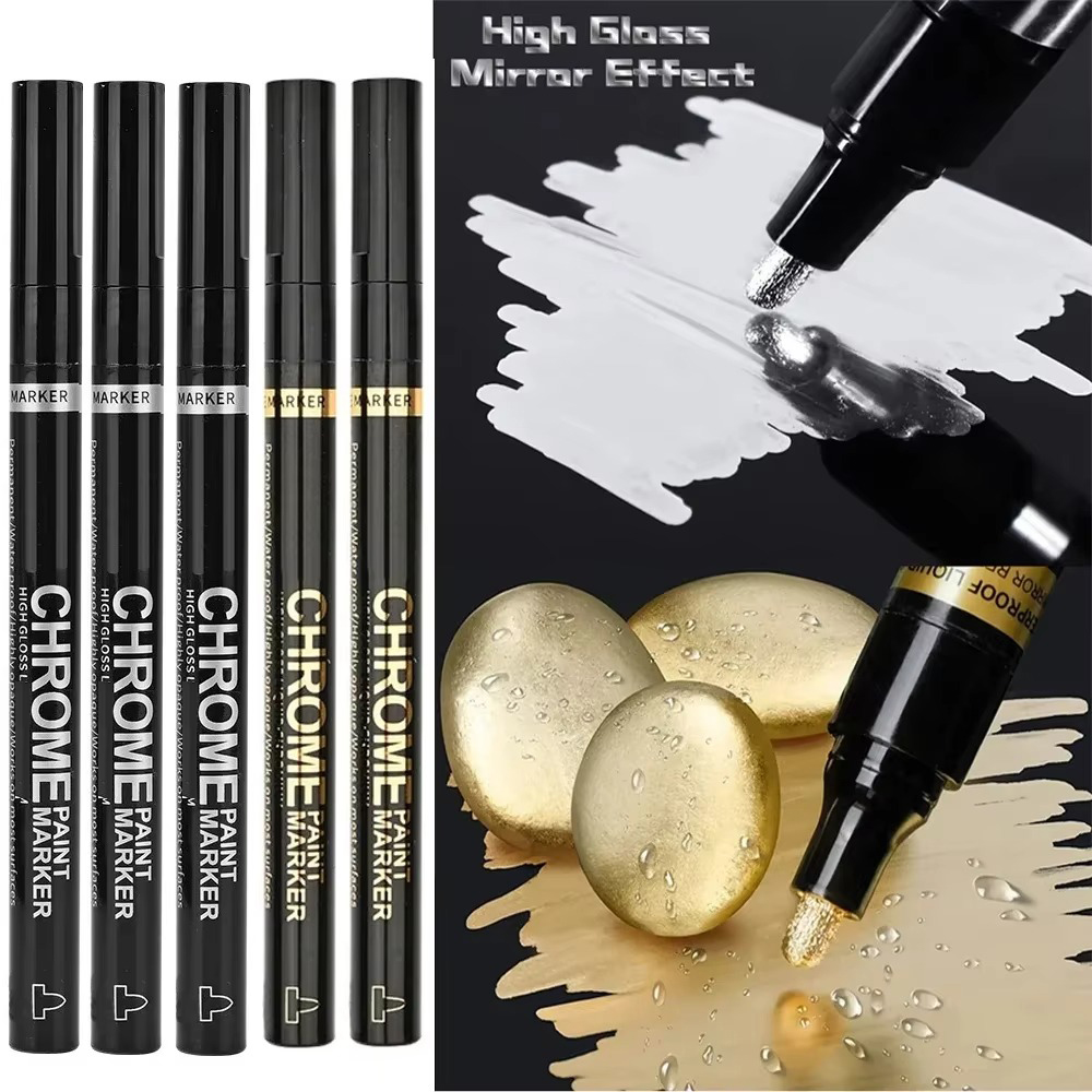 5/1 stücke Chrom Stift Marker Spiegel Wasserdichte Farbe Reparatur Für Rock Keramik Glas Metallic Gold/Silber 2mm Spitze: Rot