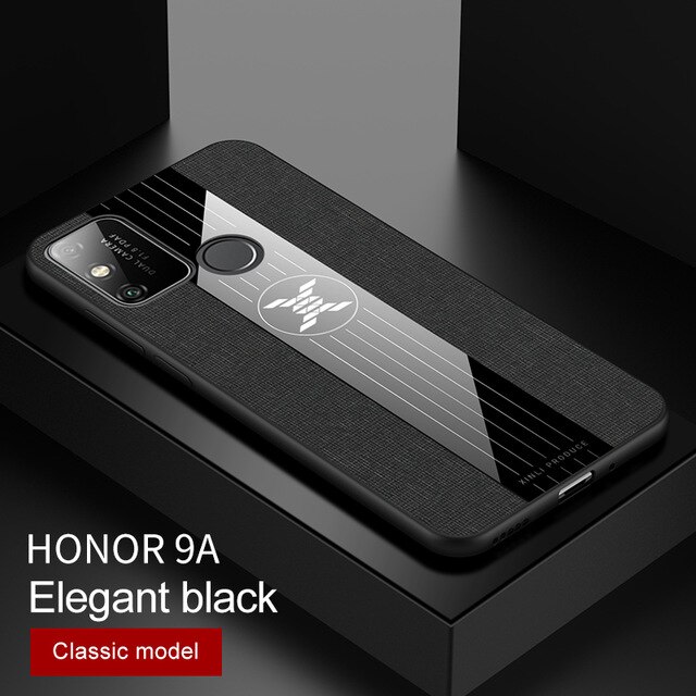 Coque honor 9 a en tissu résistant à la transpiration, coque rigide en polycarbonate avec anneau magnétique pour huawei honor 9a honor 9a moa -lx9h: Noir avec anneau
