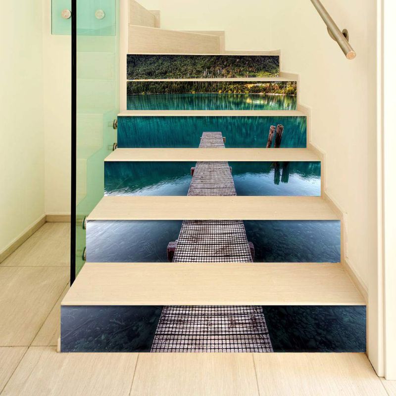 6 stk / sæt 3d flodtrapper trappe stiger gulv klistermærke selvklæbende diy trappe vandtæt pvc vægoverføringsbillede hjem indretning