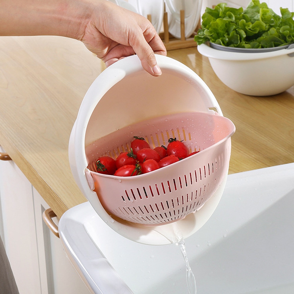Dubbel avloppskorg skål tvätt kök sil nudlar grönsaker frukt    q2