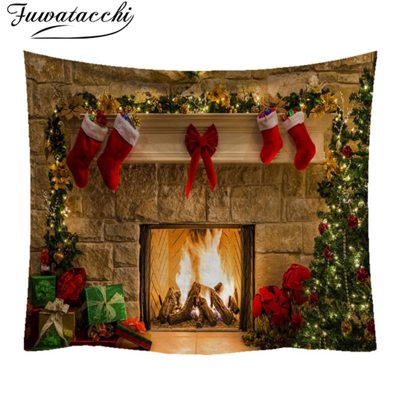 Fuwatacchi 95x73cm Christmas Tapestry Wall Hanging Background Cloth Decor Polyester Christmas Home Room Wall Decoration