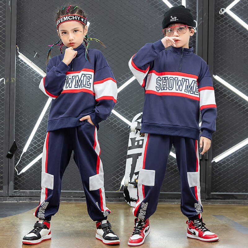 Spring Two Pieces Children's Sports Suit Boys Hip-hop Street Dance Clothes Girls Jazz Breaking Outfit Kids Clothing: 130
