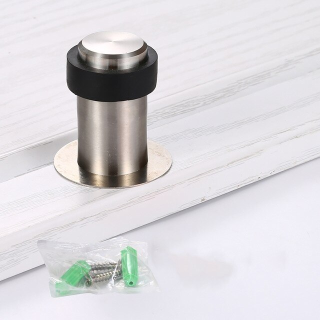 1pcs Rubber Anti-collision Door Stopper Stainless Steel Round Resistance Home Door Floor Wall Protector Door Catcher Stops: No punch-60mm