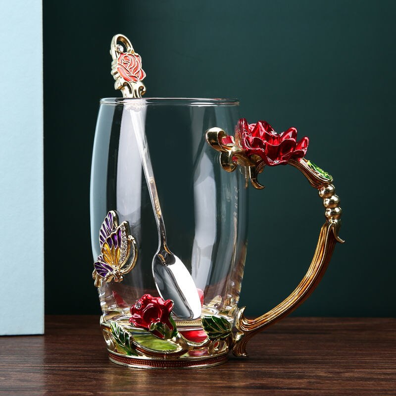 Home water cup heat-resistant glass tea cup coffee cup flower tea cup wine glasses whiskey glass water bottle: D350ml