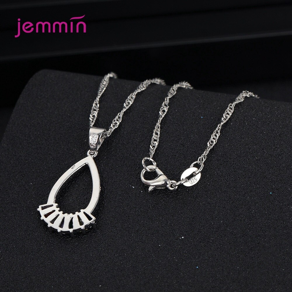 Colgante de circonia de cristal ovalado geométrico para mujer, Collar de plata de ley 925, conjuntos de joyas para mujer, de de Boda nupcial