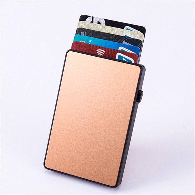 Anti-Diefstal Aluminium Enkele Doos Smart Wallet Slim Rfid Mode Clutch Pop-Up Drukknop Kaarthouder naam Card Case: Gold