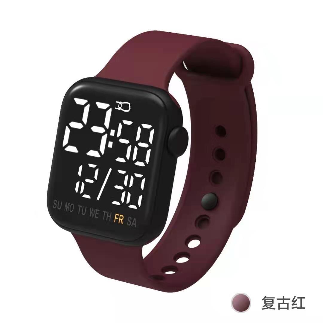 The square LED electronic watch apple touch screen LED watch digital sports students: Red
