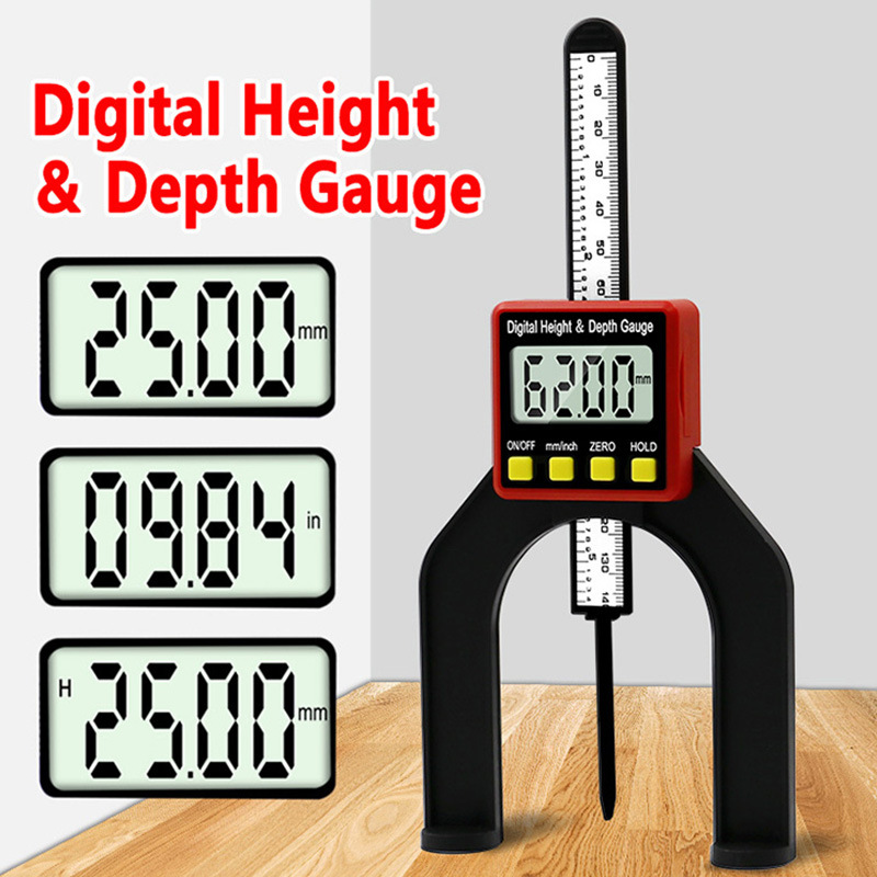 3-piece Set Digital Caliper Level and Angle Ruler Height Ruler Depth Ruler Multi-function Measuring Tool Woodworking Tool: Depth Gauges