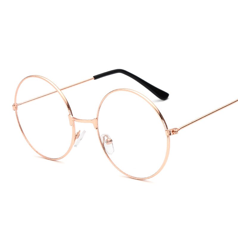 unisex round Plain glasses simple plain glass spectacles for men women Metal frame glasses for wedding party: Rose golden