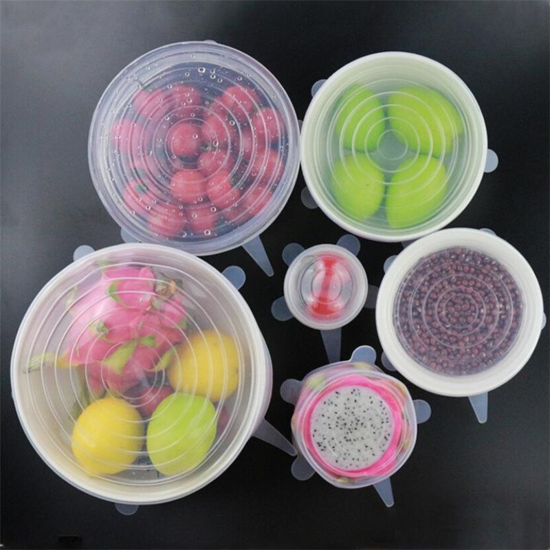6/12Pcs Adaptable Silicone Lids Reusable Universal Food lids Cover Stretchable Washable Silicone Food Wrap Lid Kitchen Accessor
