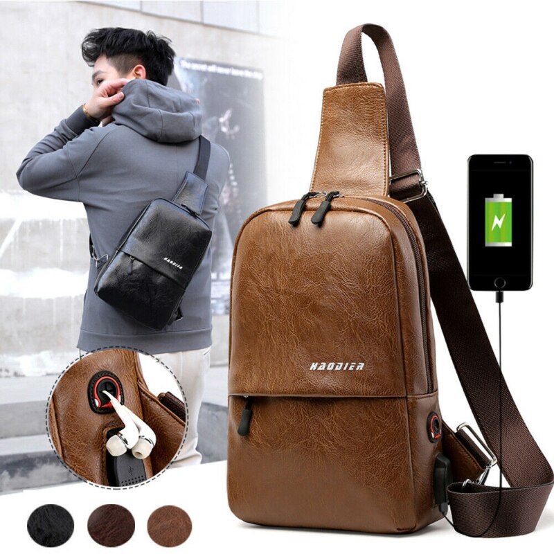 Heren schoudertas sling borsttas canvas usb-oplaadbaar buitensport anti-diefstal borst crossbody handtas