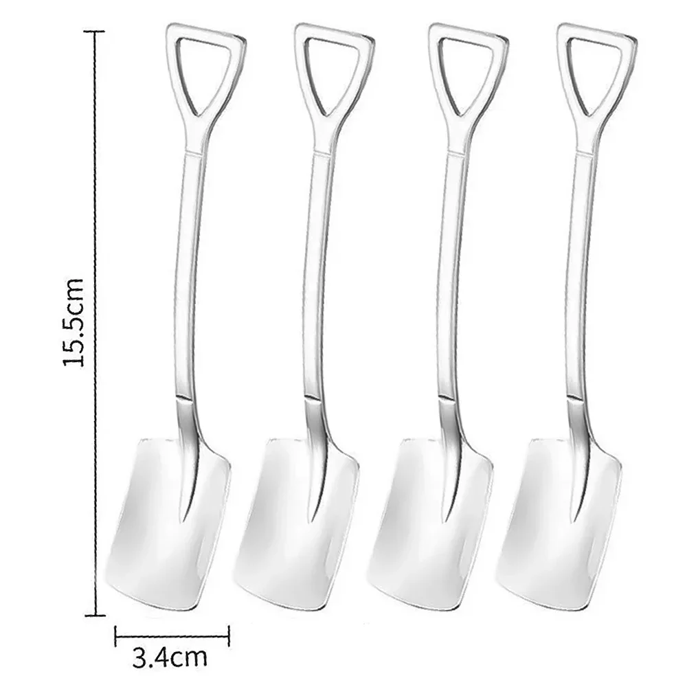 6/1x sett rustfritt stål spade spiss skjeer te kaffe skje iskrem dessert spiss skjeer bestikk servise sett kjøkkenredskaper: Gul