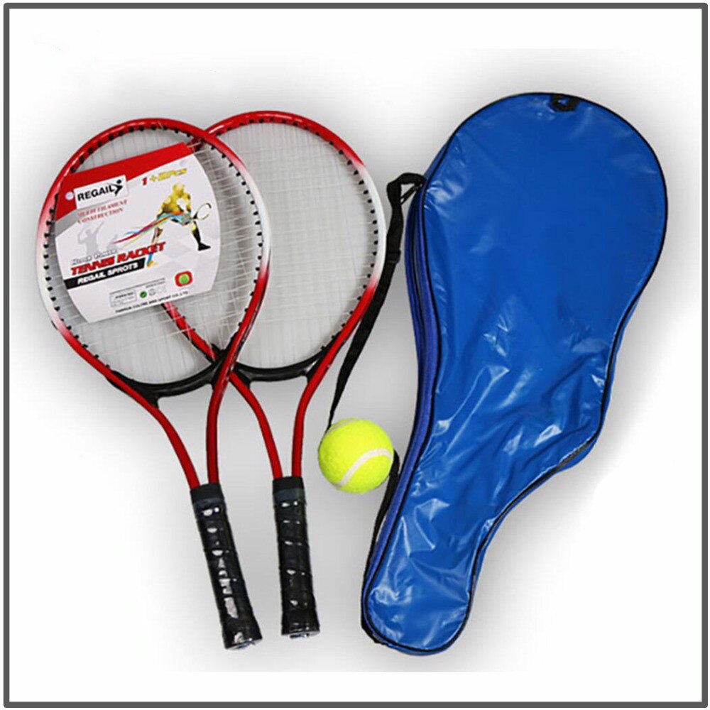 Set van 2 Tiener Tennisracket voor Training Raquete De Tennis Carbon Fiber Top Staal Materiaal Tennis String met gratis Bal