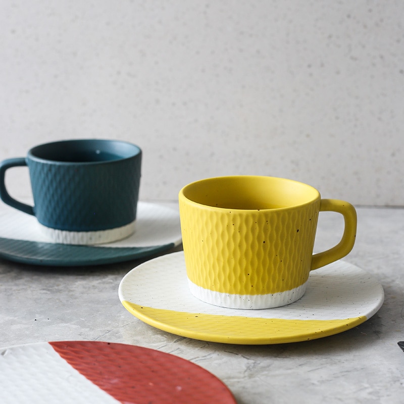 Japansk keramikk kaffekopp enkel gul nordisk hjemme ettermiddagste kopper kontor minimalistisk kopp og tallerken sett  mm60 byd