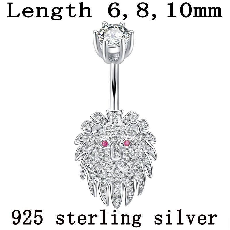 Anello del tasto di pancia S925 monili del corpo lombo 925 sterling silver non allergica zircone pietre 6 8 10 millimetri pin lunghezza piercing all&#39;ombelico bar