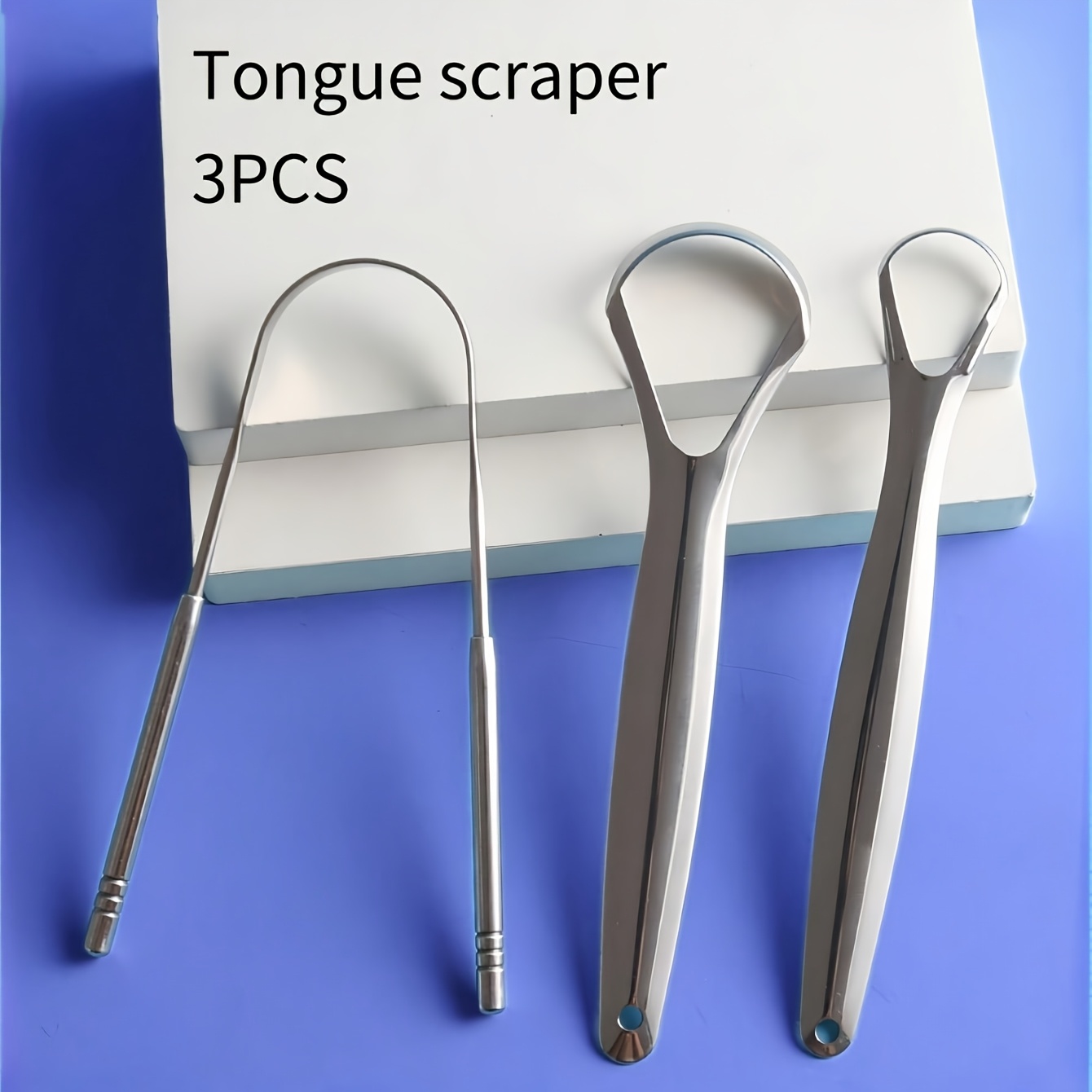 3 stk. tungeskrape i rustfritt stål, u-formet metall, frisk pust, rengjøring, belagt tungetannbørste, munnhygieneverktøy