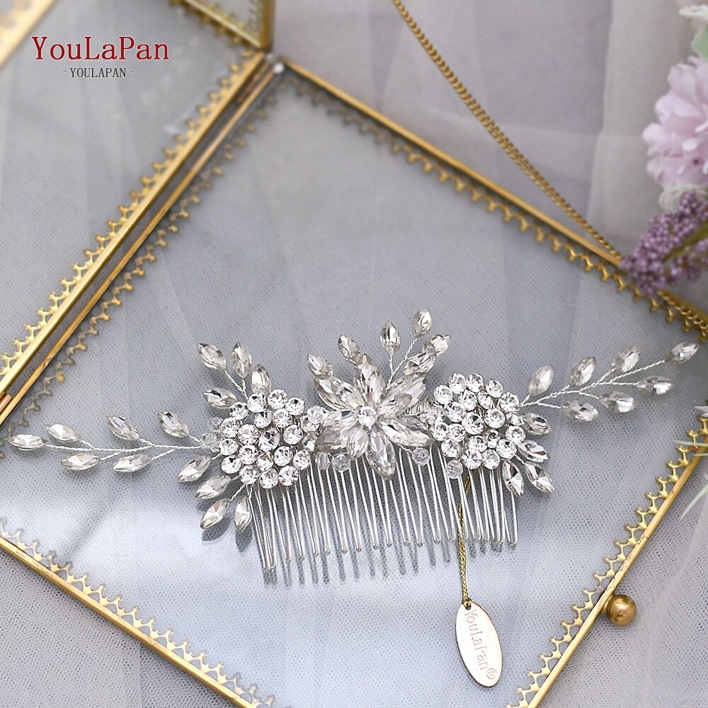 TOPQUEEN HP77 Silver Wedding Tiara Bridal Combs Rhinestone Hair Accessories Wedding Headwear Bridal Hair Clip Wedding Hair Comb
