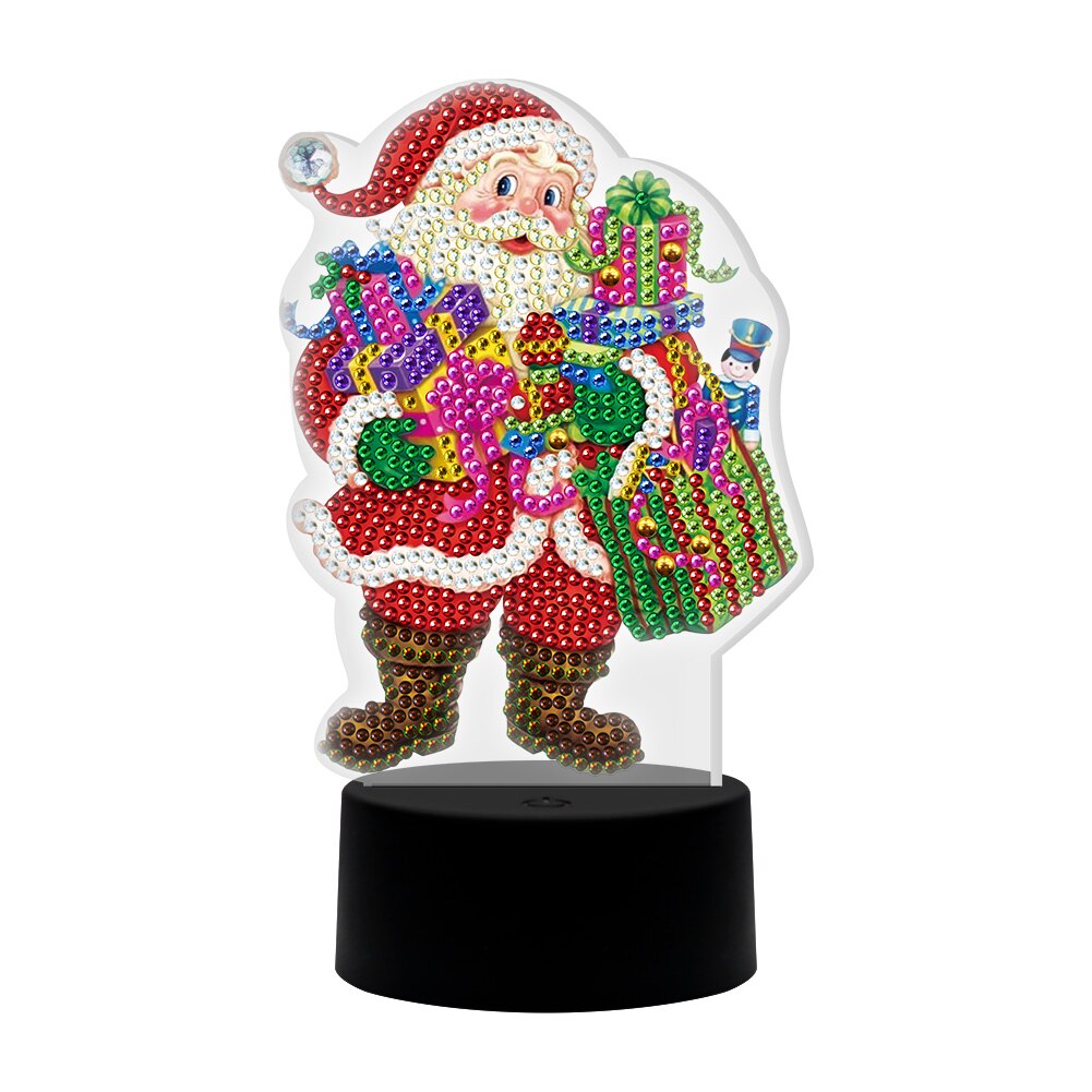 Cuadro de Navidad con diamantes de Navidad, bordado con luz LED, decoración de noche, punto de cruz, artesanal: C