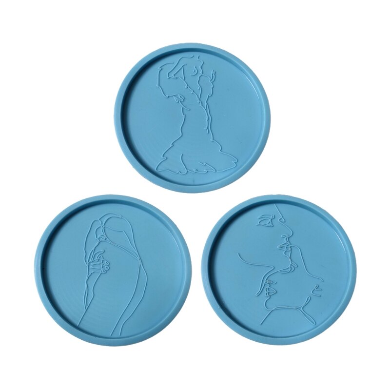 Diy Crystal Epoxy Silicone Mold Human Body Table Decorative Mirror Surface Silicone Mold Resin Coaster Placemat 16FF: 3 piece set