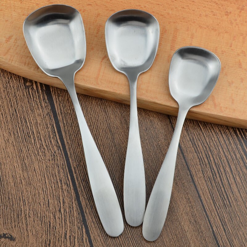 Square Shape Flat Spoon Stainless Steel Big Scoop For Soup Rice Honey Stiring Spoons Polishing Cutlery Kitchen Accessories