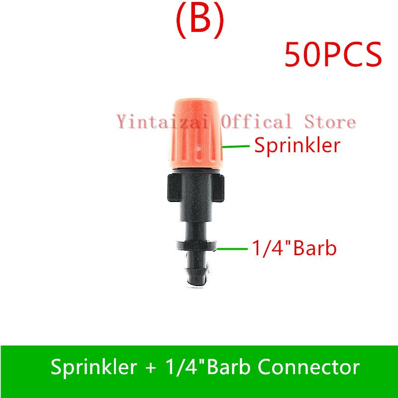 50pcs Adjustable Spray Nozzle With 1/4" Barb Horticultural Irrigation Microspray Equipment Automatic Watering Micro Drip Fitting: B   50pcs