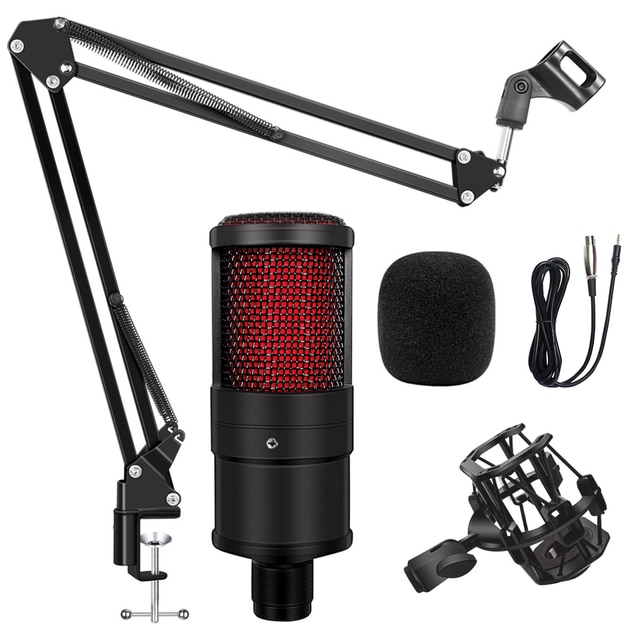 Micrófono condensador de Metal , tarjeta de sonido, Phantom Power, para estudio de videojuegos, teléfono, PC, ordenador, grabación de Karaoke: Microphone kits 2