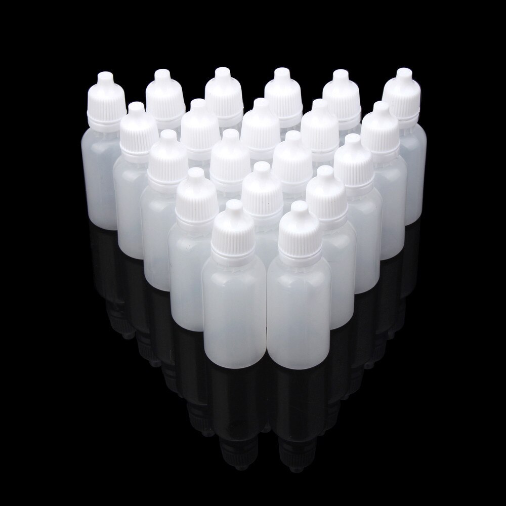 10ml tomme dråpeflasker i plastbeholdere, egnet for løsemidler, lette oljer, maling, essens, øyedråper, saltvann: 200 stk