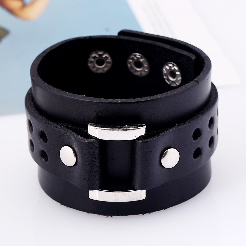 Doppel Breiten männer Leder Armbänder Vintage Punk Große Manschette Seil Armband für Frauen Schmuck Hand Band Braun