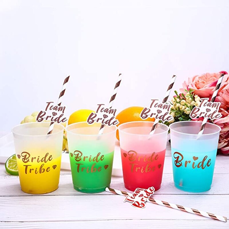 12 Pieces Bachelorette Cups Team Bride White Cups with Rose Gold Foil for Weddin H55A