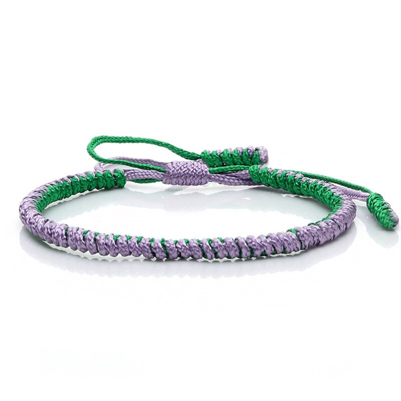 Original Multi couleur Bracelet tibétain bouddhiste chanceux à la main noeuds corde réglable Bracelets porte-bonheur & Bracelet pour femmes hommes bijoux: purple-green