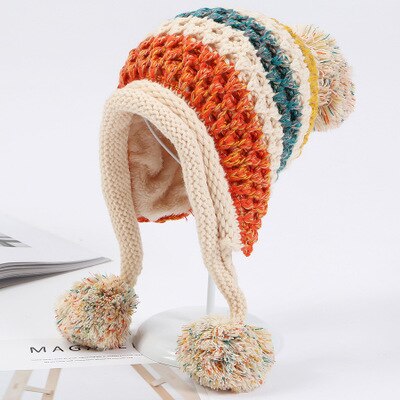 Vinter huer kvinder strik hue vinter huer til kvinder damer piger kasketter balaclava pompon motorhjelm varm skullies hue hue: Beige