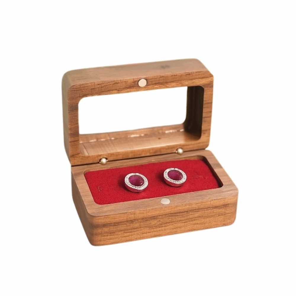 Caja de anillo de madera con doble ranura, ventana de apertura Rectangular, caja de gemelos de nogal negro, exquisito soporte para anillo de joyería a prueba de polvo: green