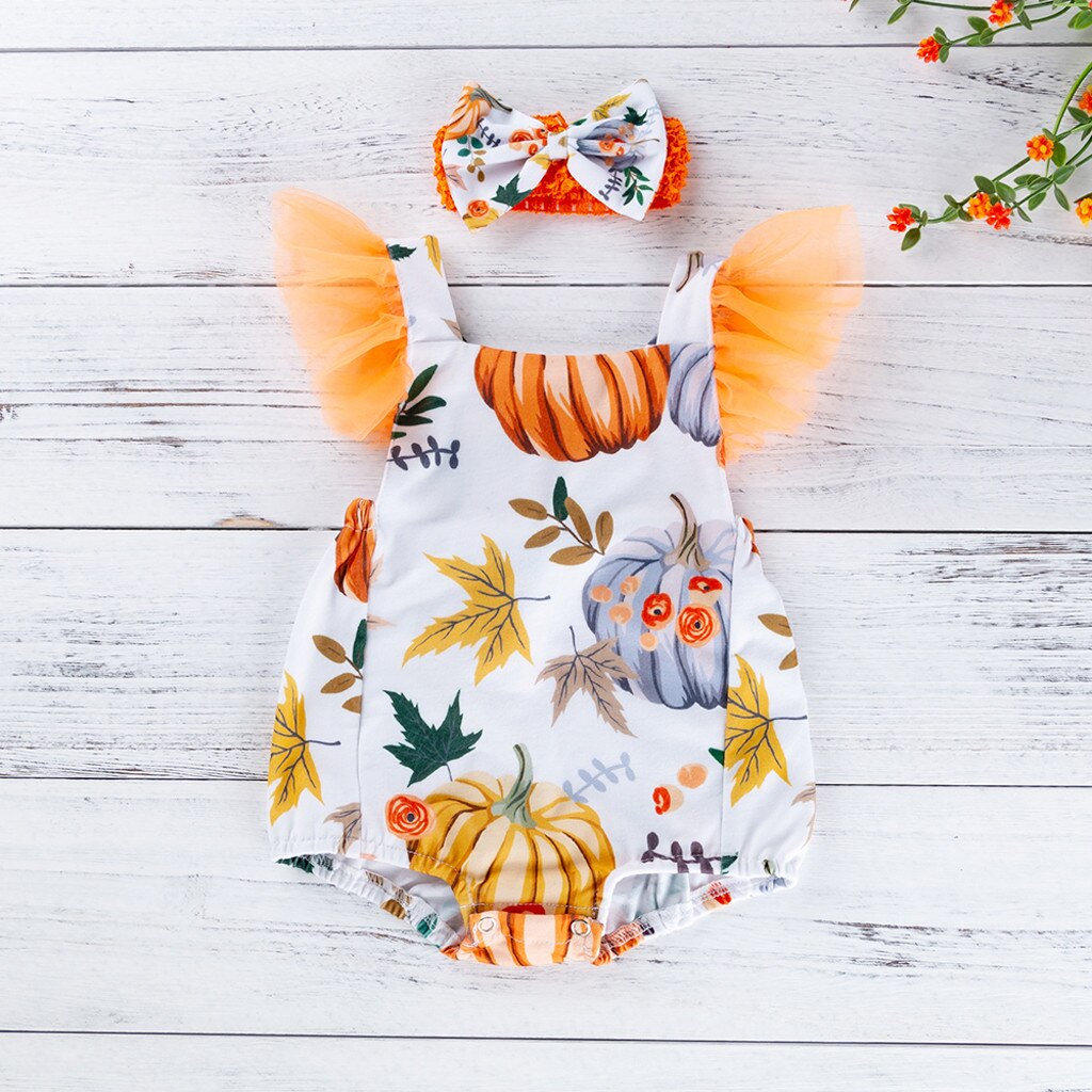 Baby Meisje Bodysuit Peuter Baby Halloween Kleding Ruches Halloween Pompoen Print Romper Bodysuit Outfits Baby Boy Meisje Kleding