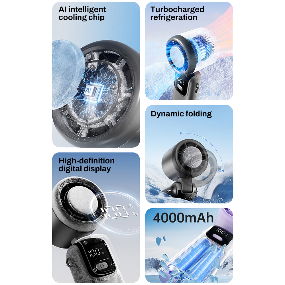 S17 Handheld Ice Fan Semiconductor Folding Ice Cooling Fan 100-Gear Adjustable LED Digital Display Travel Portable USB Mini Fan