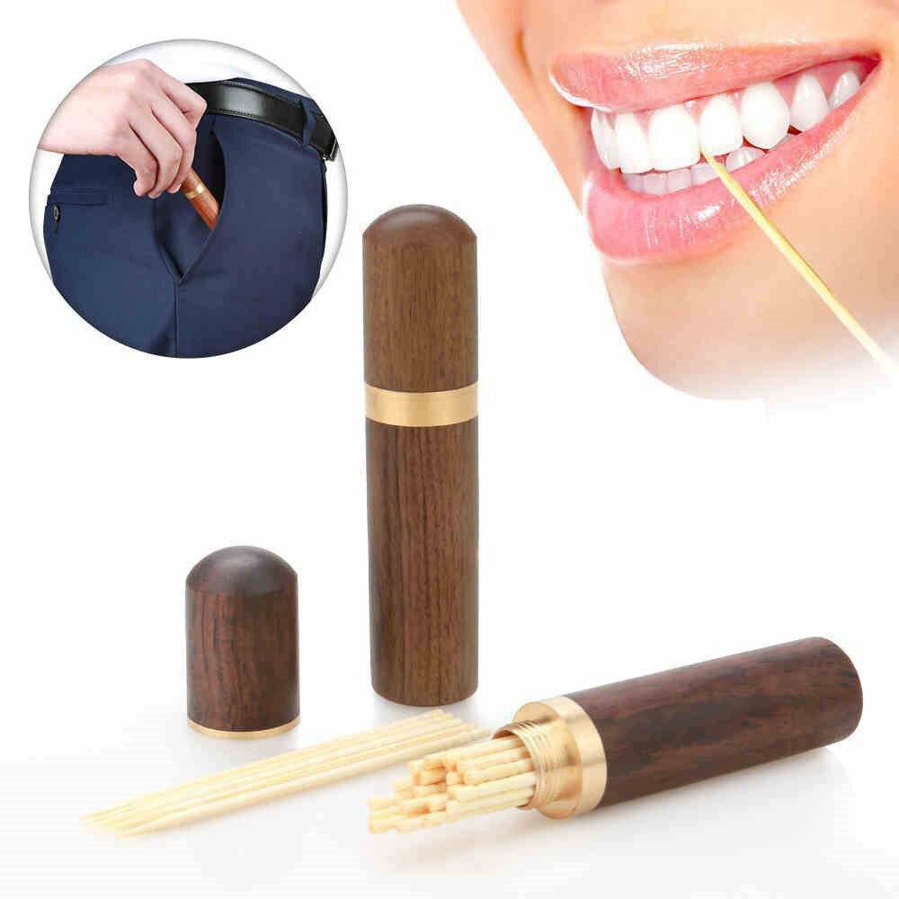 4x Portable Retro Wooden Toothpick Holder Pocket Toothpick Dispenser Bucket Tool 1.8 Cm Diameter Toothpick Holders
