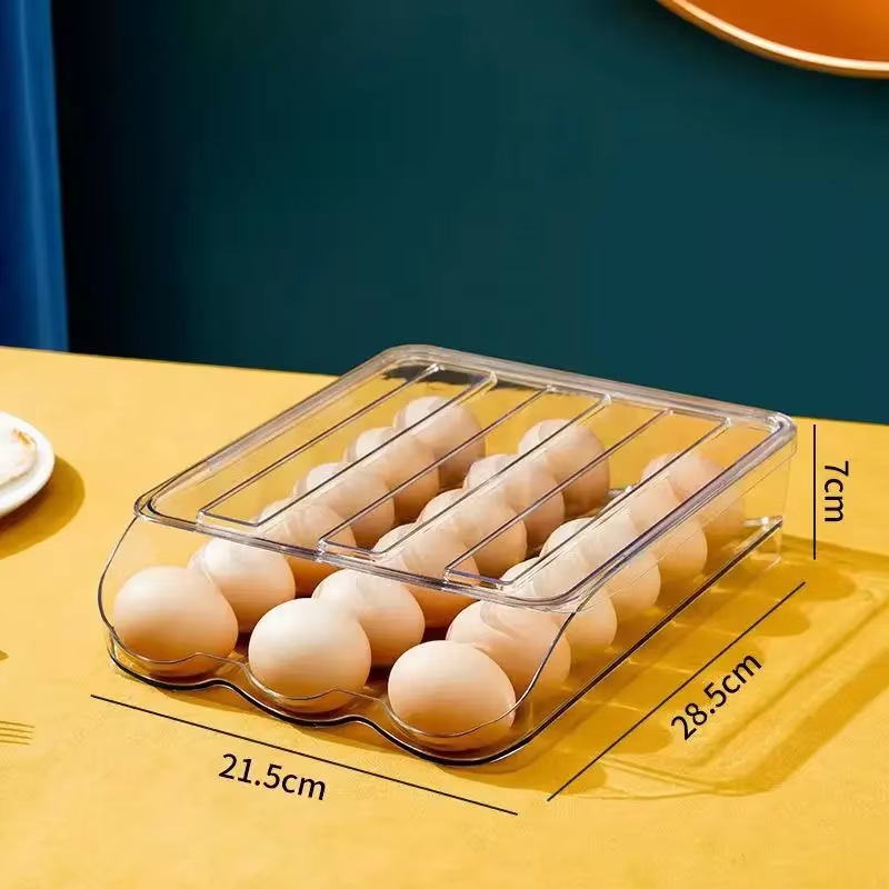 Automatischer rollender Eierkasten, mehrschichtiger Rackhalter für Kühlschrank, Frischhaltebox, Eierkorb, Aufbewahrungsbehälter, Küchenorganisatoren: Licht Grün