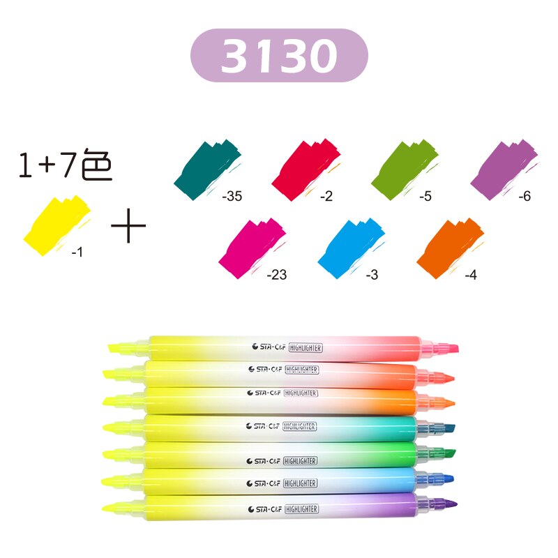 Sta highlighter serie pastel tusch tegne- og malepen i forskellige livlige farver og former: 3130
