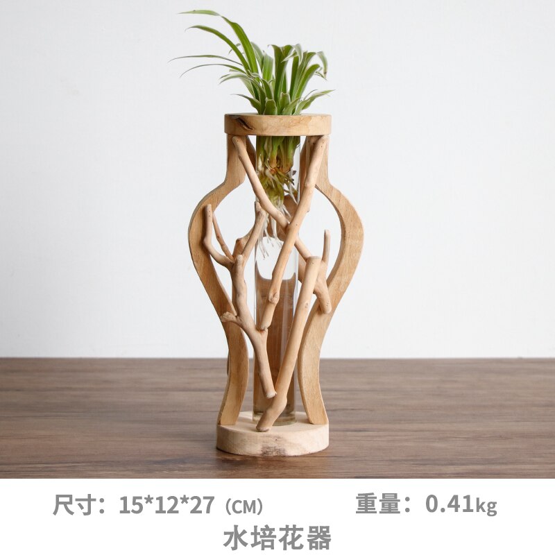 Jarrón de madera puro hecho a mano decorado maceta de madera para flores sólidas para vidrio contenedor hidropónico Floral florero decorativo casero: B
