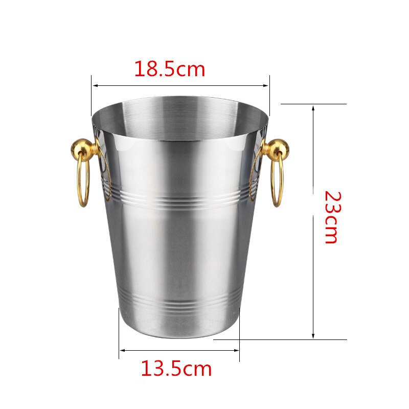 Stainless Steel wine ice Bucket Chiller golden Wine Bottle Cooler Champagne Beer Chiller Ice Barrel Silver Gold whiskey rack: 5L Golden ear 18.5cm