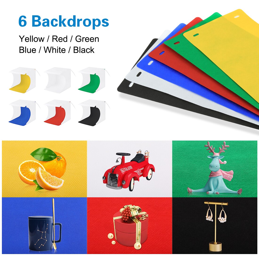 PULUZ Folding Lightbox Tabletop Light box Mini Photo Studio Box Photography Light Studio Shooting Tent Box Kit&6 Color Backdrops