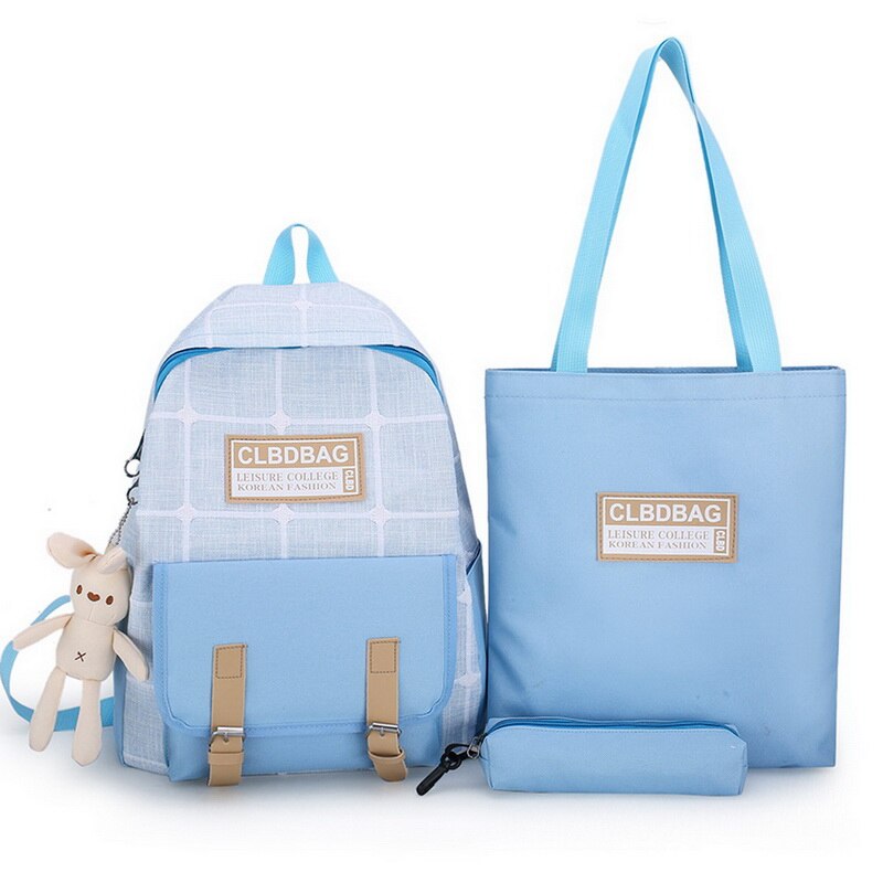 3 pièces/ensemble fille collège sac d'école décontracté nouvelles femmes sac à dos rayé livre Packbags pour adolescent voyage épaule sac à dos: Blue