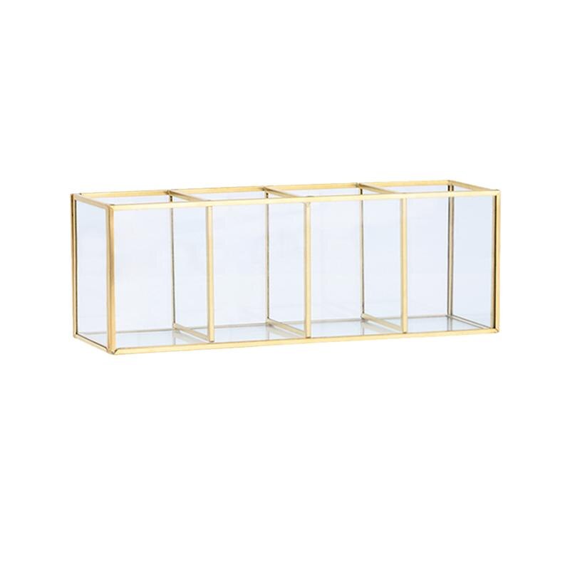 1 stk guld glas smykke plade kommode skrivebord organizer kosmetik opbevaringsboks: Fire gitter
