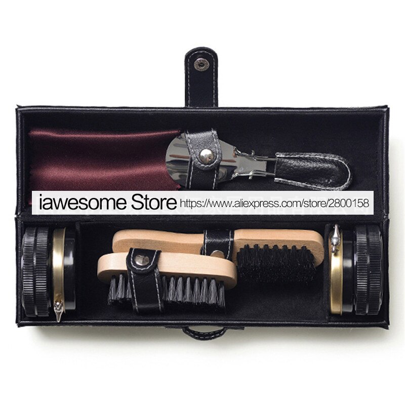 Kit para el cuidado de zapatos, juego de limpieza portátil para zapatos de cuero, botas, zapatillas, cepillo de pulido, cuerno, herramienta de pulido brillante,